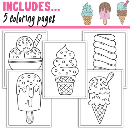 How To Draw an Ice Cream, Directed Drawing Step by Step Tutorial, Includes 5 Coloring Pages, PDF File, Instant Download