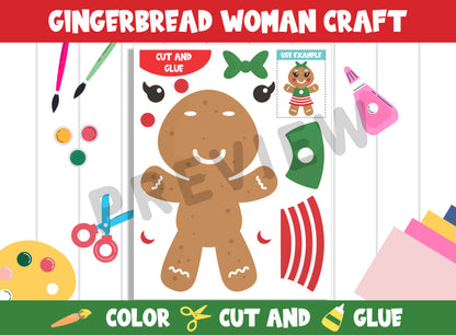 Sweet Gingerbread Woman Craft Kit: Printable Templates for Creative Fun (PreK to 2nd Grade), PDF File, Instant Download