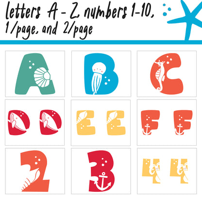 Under the Sea Bulletin Board Letters | A - Z, Letters and Numbers,1 and 2 Per Page, Fun and Colorful Classroom Decor
