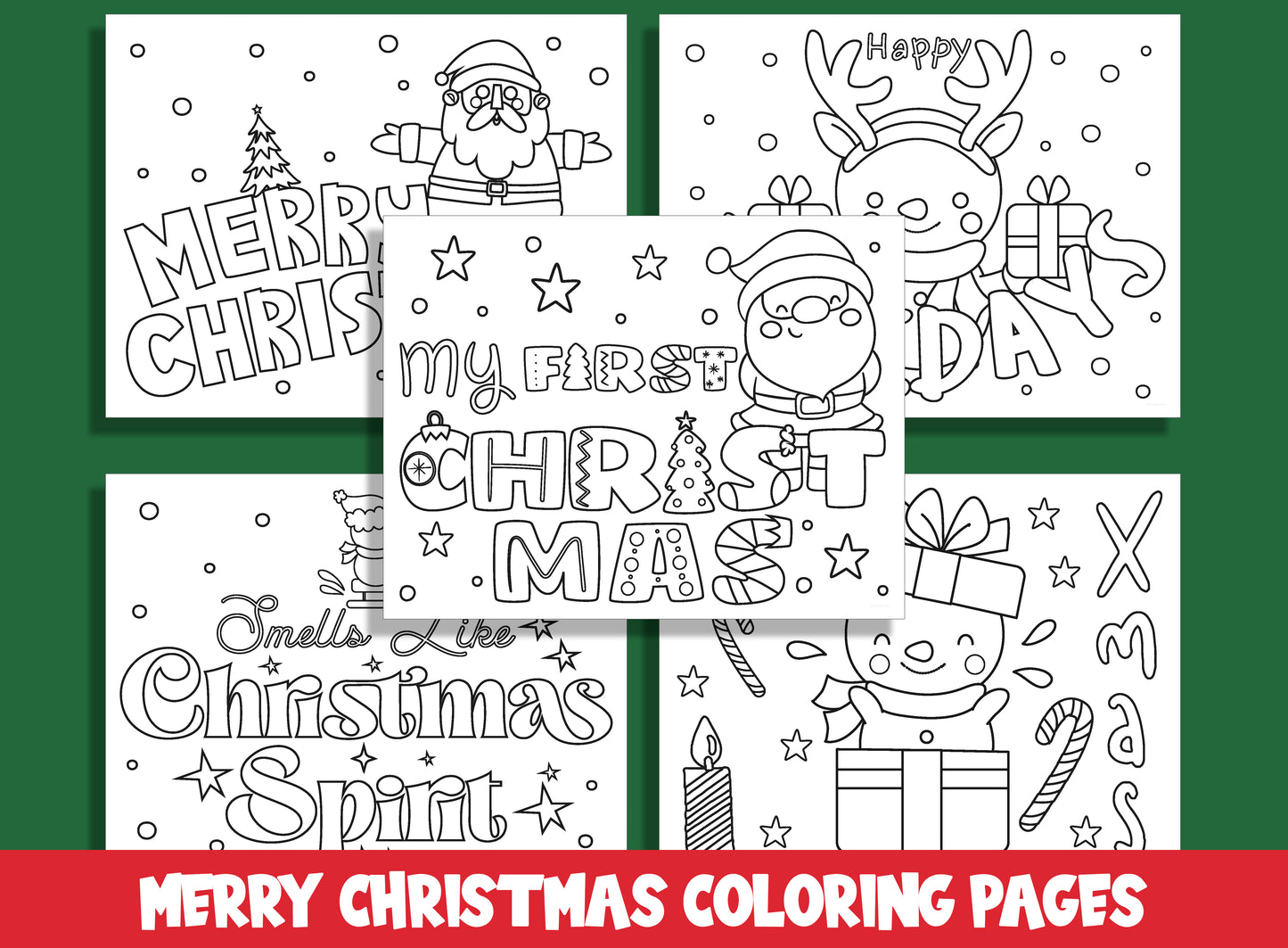 15 Merry Christmas Coloring Pages for Preschool and Kindergarten, PDF File, Instant Download