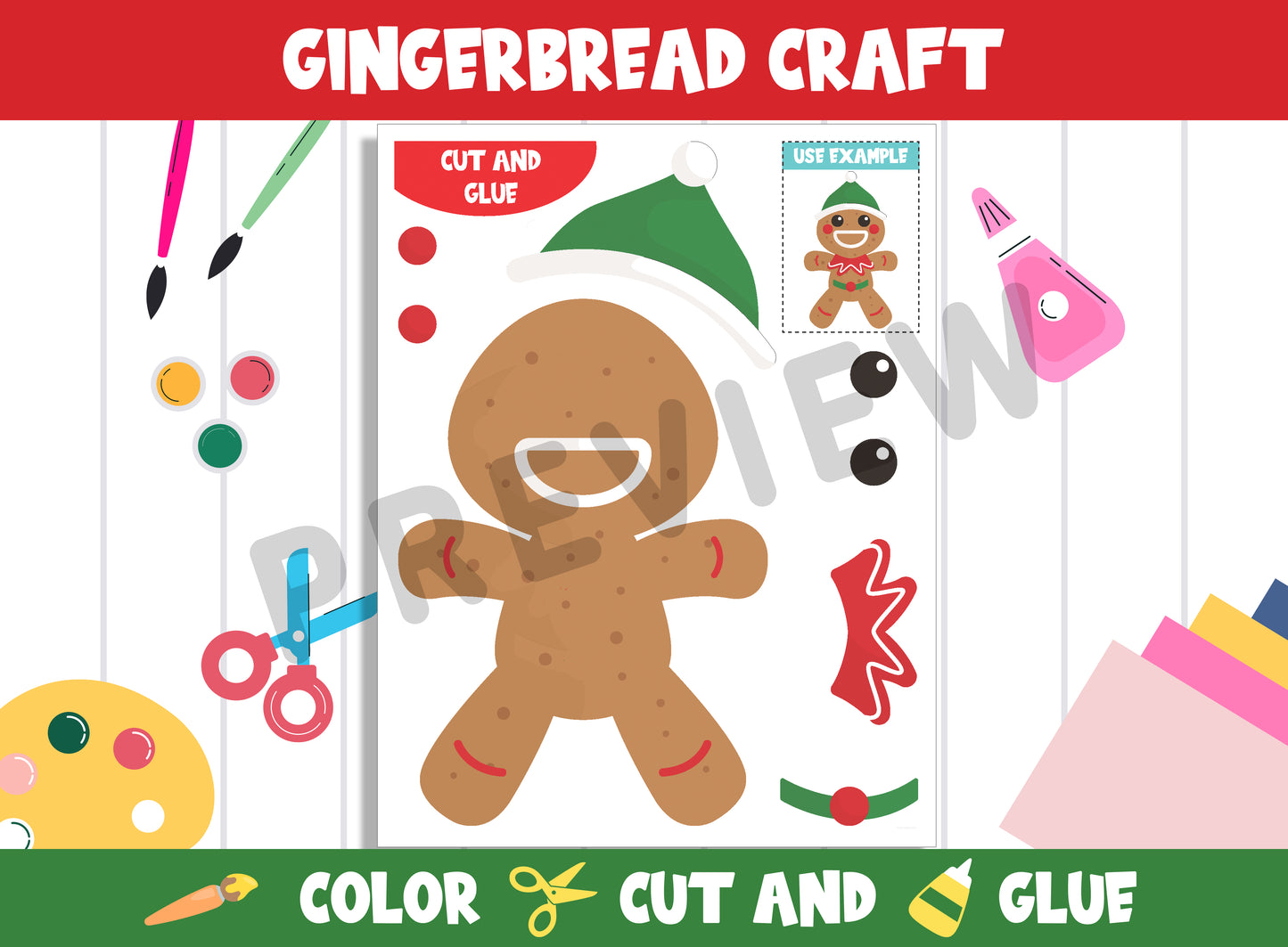 Whimsical Gingerbread Craft Kit: Printable Templates for Creative Fun (PreK to 2nd Grade), PDF File, Instant Download