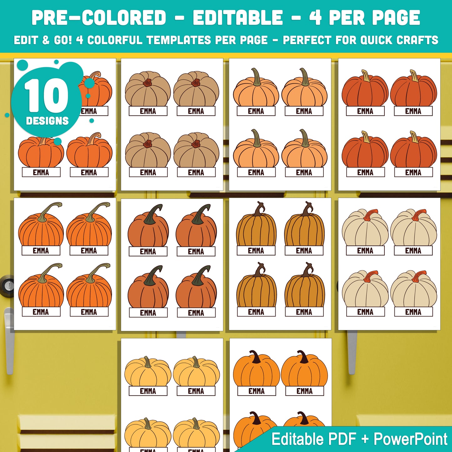 Autumn Pumpkins Themed Name Tags – Editable Locker & Cubby Labels, 40 Pages, PDF + PowerPoint, Back to School Download