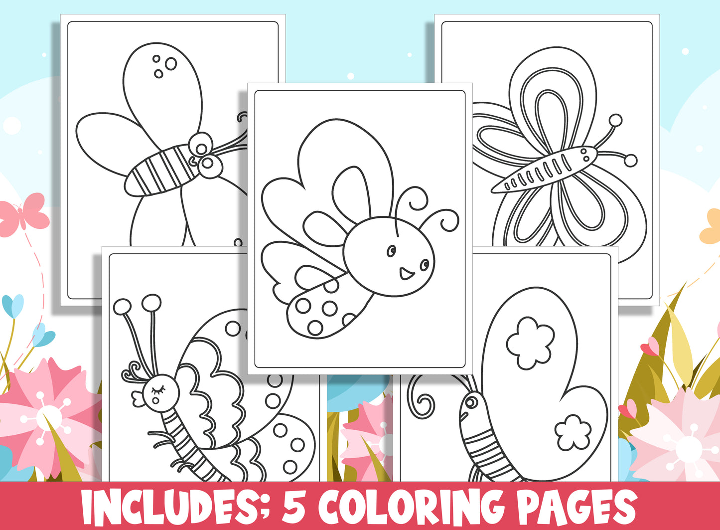 Learn How to Draw a Butterfly, Directed Drawing Step by Step Tutorial, Includes 5 Coloring Pages, PDF File, Instant Download