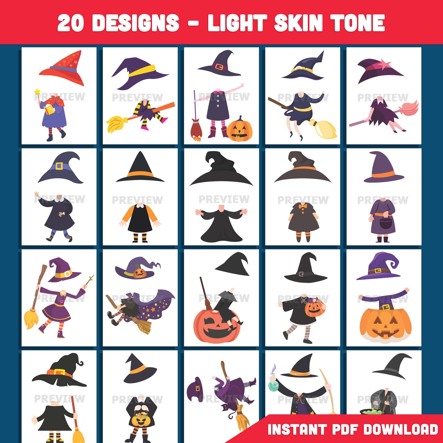 Printable Halloween Witch Add Your Own Face Crafts, 20 Creative Templates – Dark Skin Tone Included, Fun Halloween Classroom Activity
