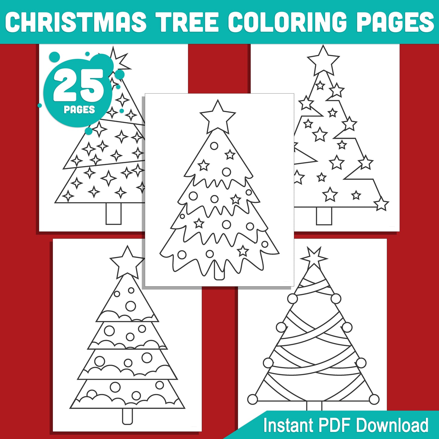25 Simple Christmas Tree Coloring Pages for Kids β Fun, Easy-to-Print PDF for Creative Holiday Activity, Perfect for Toddlers & Preschoolers, Instant Download