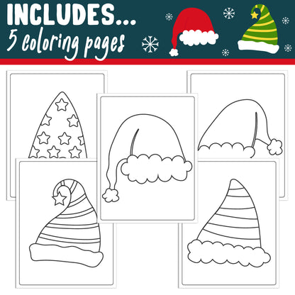 Learn How To Draw a Christmas Santa Elf Hat: Directed Drawing Step by Step Tutorial, Includes 5 Coloring Pages, PDF File, Instant Download.