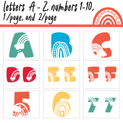 Rainbow Bulletin Board Letters | A - Z, Letters and Numbers,1 and 2 Per Page, Colorful Classroom Decor