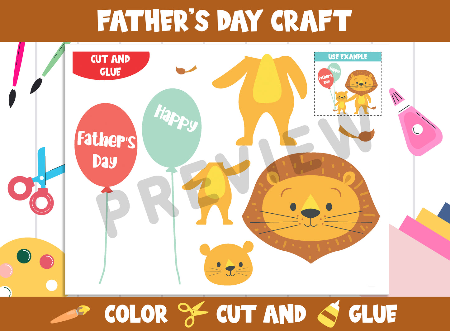 Father's Day Craft Activity - Color, Cut, and Glue for PreK to 2nd Grade, PDF File, Instant Download