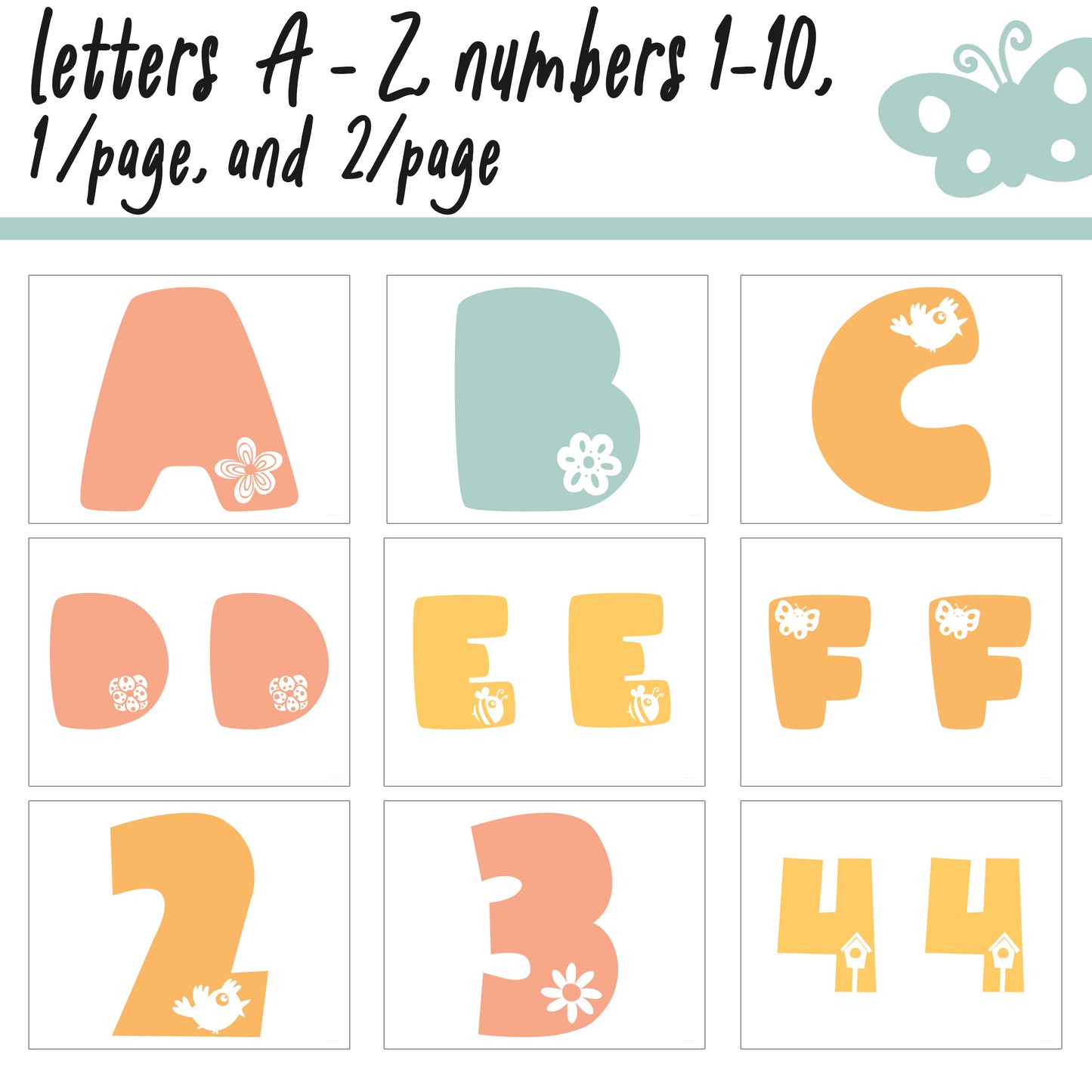Boho Retro Bulletin Board Letters | Spring Letters | A - Z, Letters and Numbers,1 and 2 Per Page, Colorful Classroom Decor