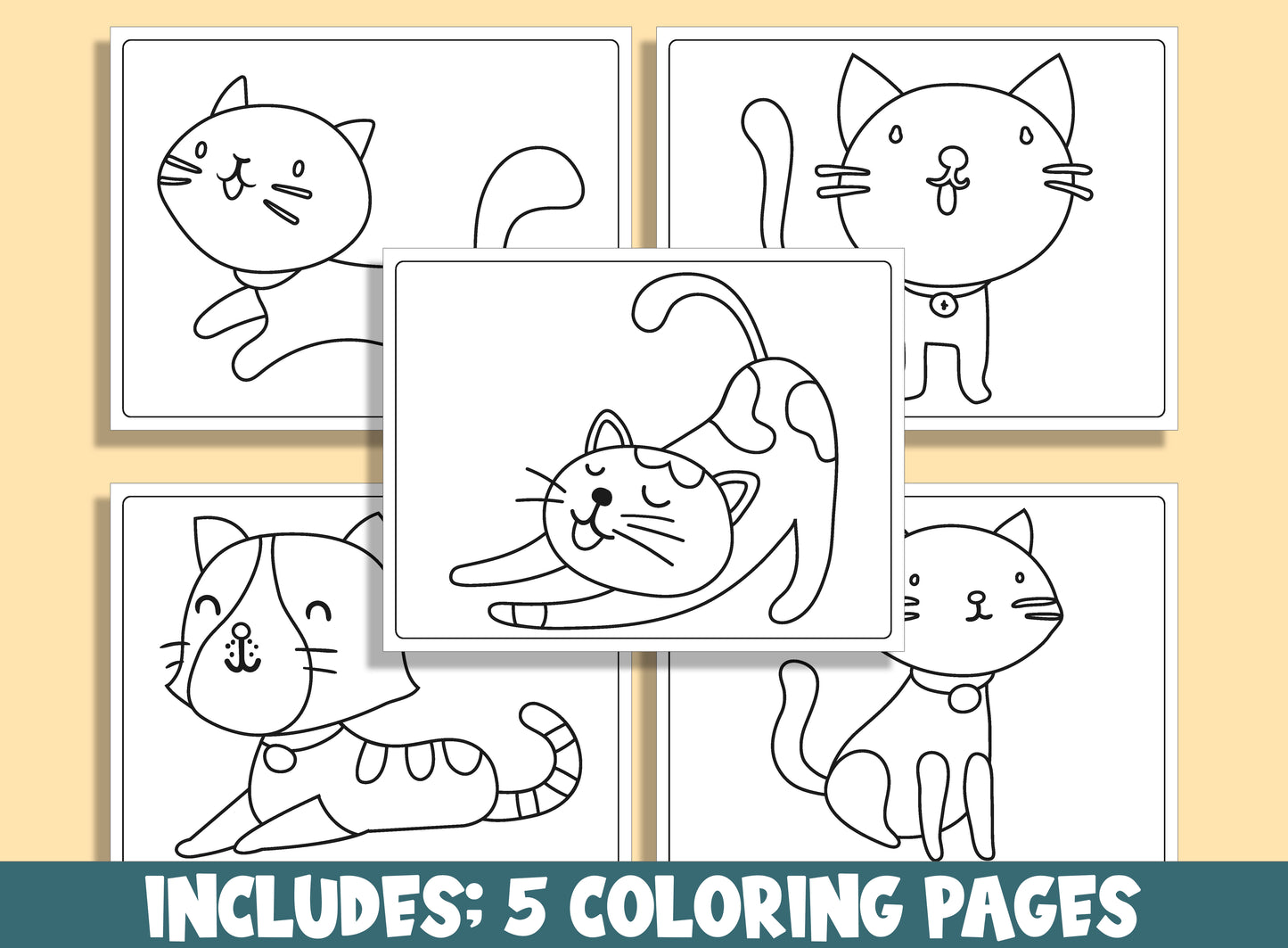 Learn How to Draw a Cute Cat, Kitten Directed Drawing Step by Step Tutorial + 5 Coloring Pages, PDF File, Instant Download