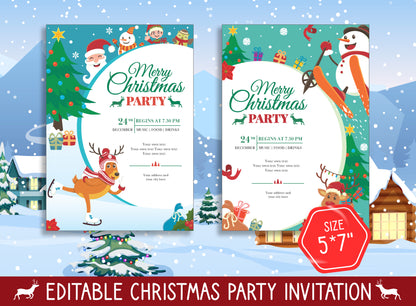 Festive Fun for Kids: Editable Merry Christmas Invitation - 2 Designs, 2 Sizes (8.5"x11" and 5"x7") - PDF Instant Download