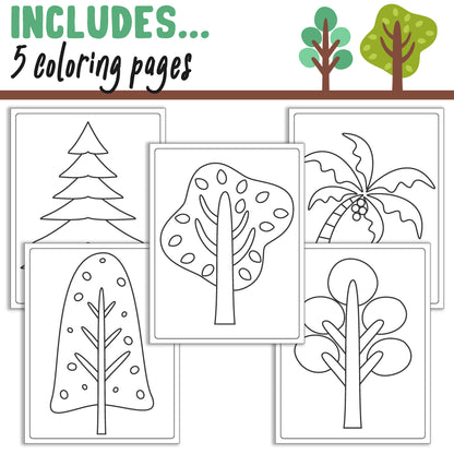Learn How to Draw Trees, Directed Drawing Step by Step Tutorial, Includes 5 Coloring Pages, PDF File, Instant Download