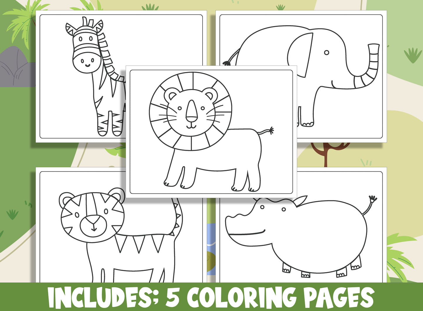 Learn How to Draw a Safari Animal (Lion, Tiger, Elephant, Hippopotamus, Zebra), Directed Drawing Step by Step Tutorial + 5 Coloring Pages