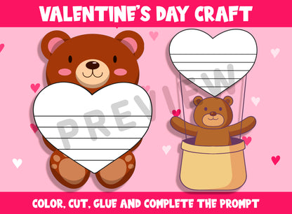 Kindness Bulletin Board Valentine's Day Craft Activity, Color, Cut, Glue and Complete the Prompt, 2 Options, PDF File, Instant Download