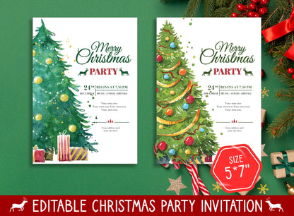Editable Christmas Party Invite, Choose from 2 Designs & 2 Sizes (8.5"x11" and 5"x7"), PDF File, Instant Download
