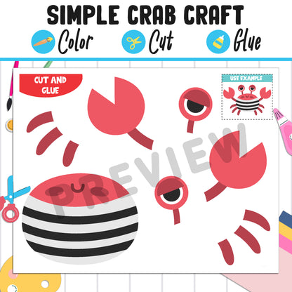 Simple Crab Craft for Kids: Color, Cut, and Glue, a Fun Activity for Pre K to 2nd Grade, PDF Instant Download