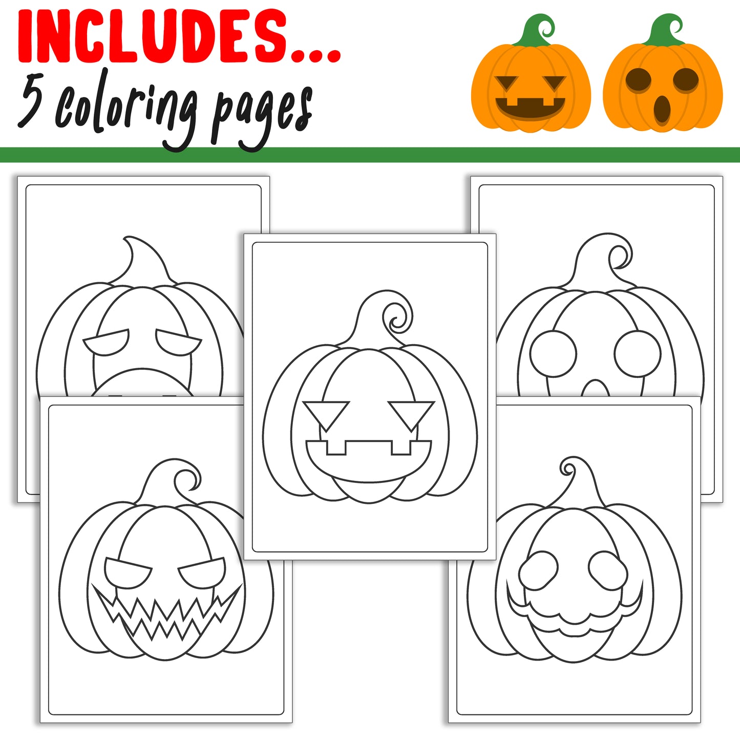 How To Draw a Halloween Pumpkin, Directed Drawing Step by Step Tutorial, Includes 5 Coloring Pages, PDF File, Instant Download