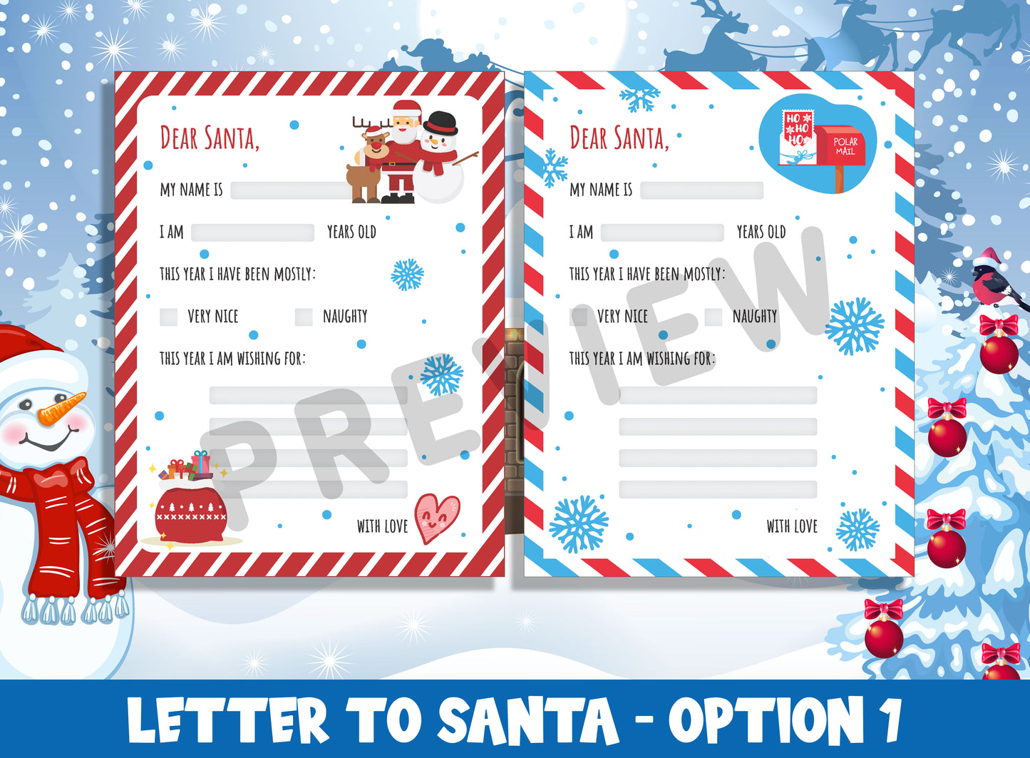 Magical Kids Letter to Santa Kit: 2 Enchanting Designs, Fill-In & Blank Options