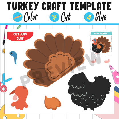 Turkey Craft Template: Perfect Thanksgiving Activity for PreK to 2nd Grade, PDF File, Instant Download