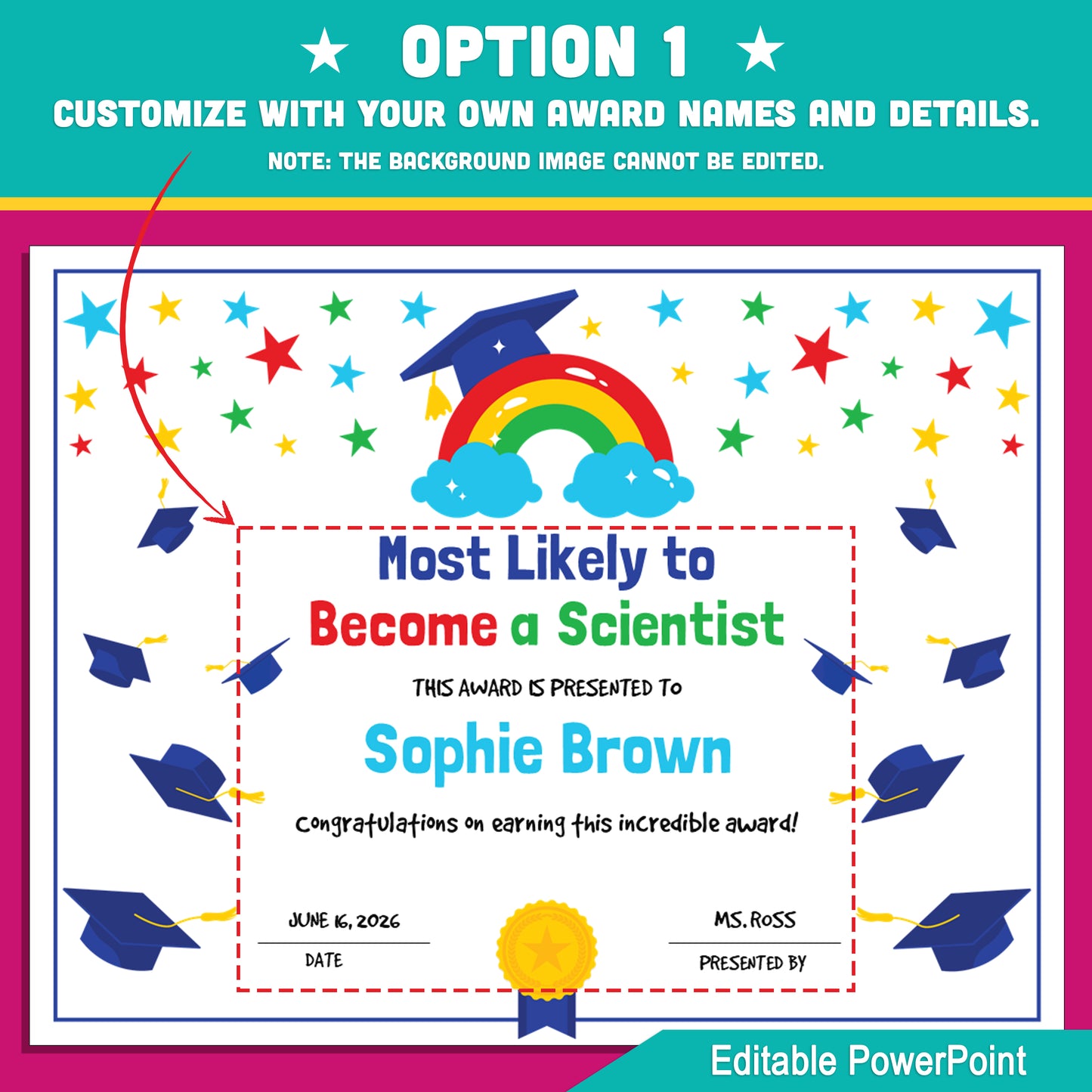 Editable Class Superlatives End of the Year Awards – Personalize Names, Details & Student Photos, PowerPoint Templates (2 Options), Instant Download