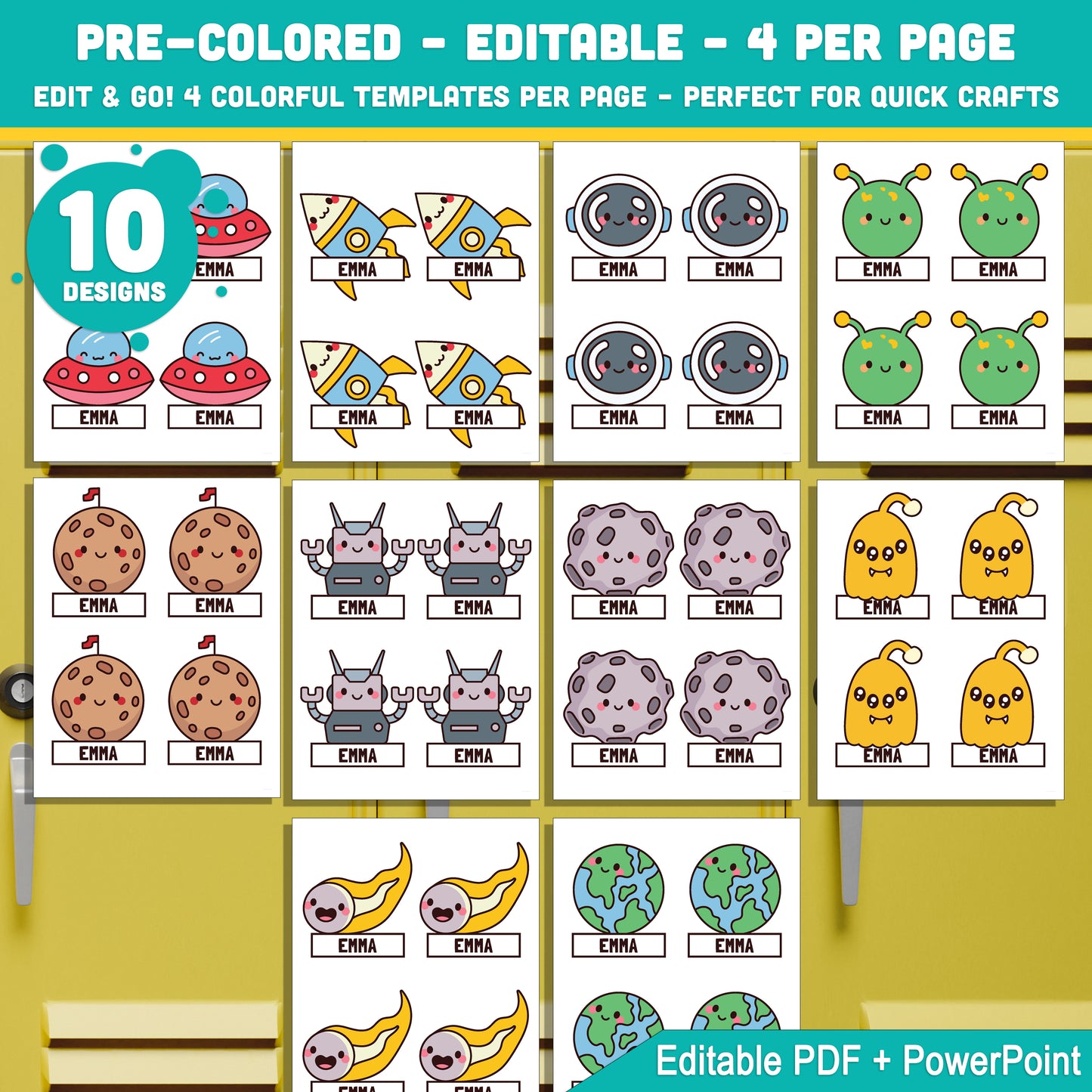 Space Themed Cubby Name Tags & Editable Locker Labels – 40 Printable Pages, PDF + PowerPoint, Back to School, Instant Download