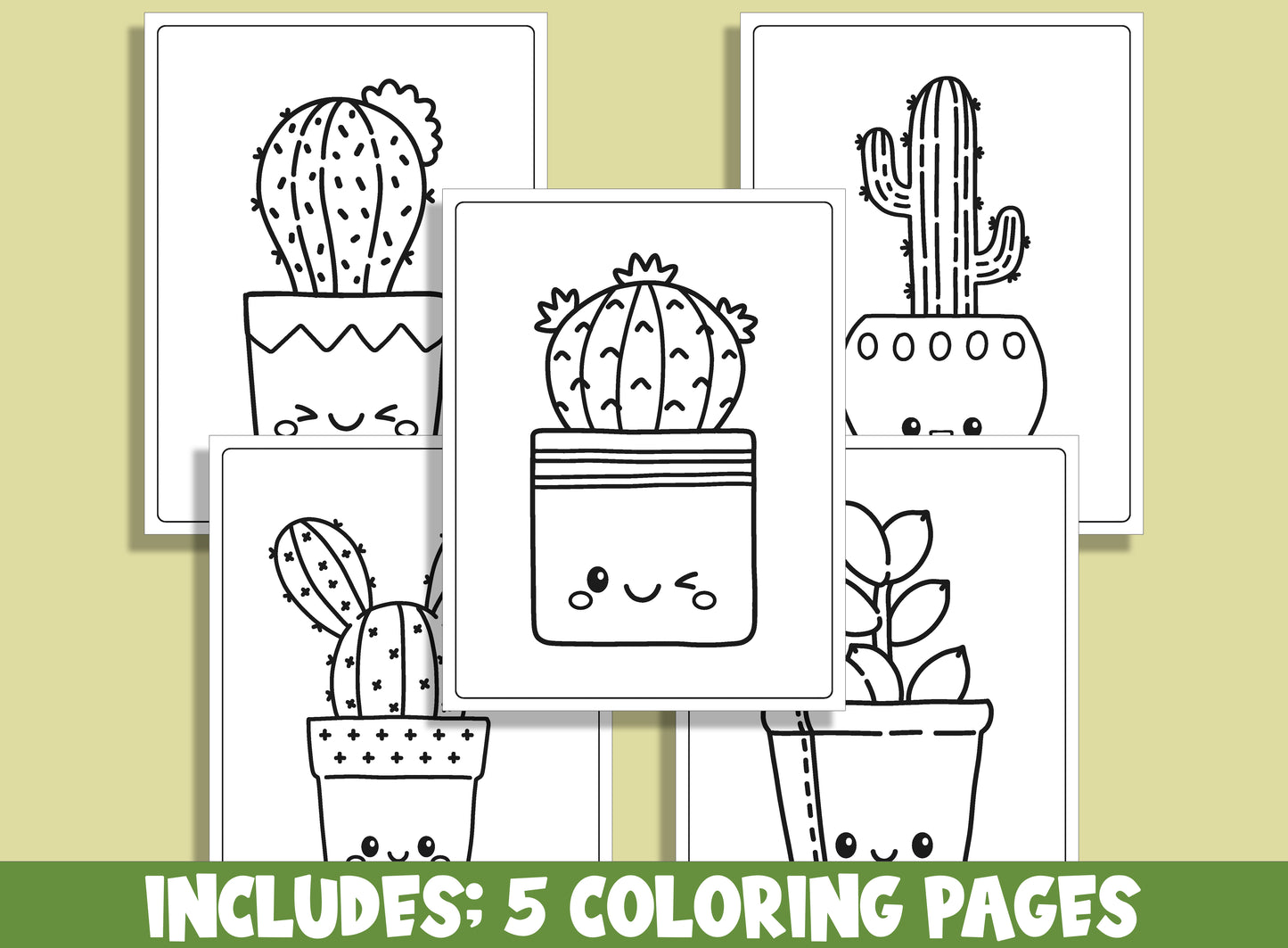 Learn How to Draw a Cactus, Directed Drawing Step by Step Tutorial + 5 Coloring Pages, PDF File, Instant Download