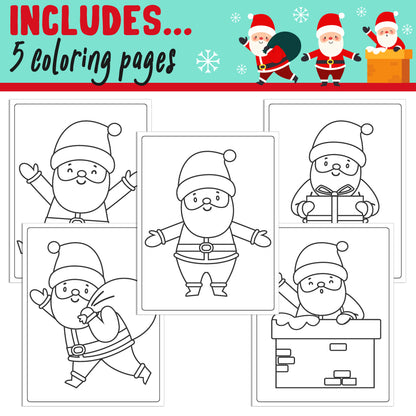 Learn How To Draw a Santa Claus: Directed Drawing Step by Step Tutorial, Includes 5 Coloring Pages, PDF File, Instant Download.