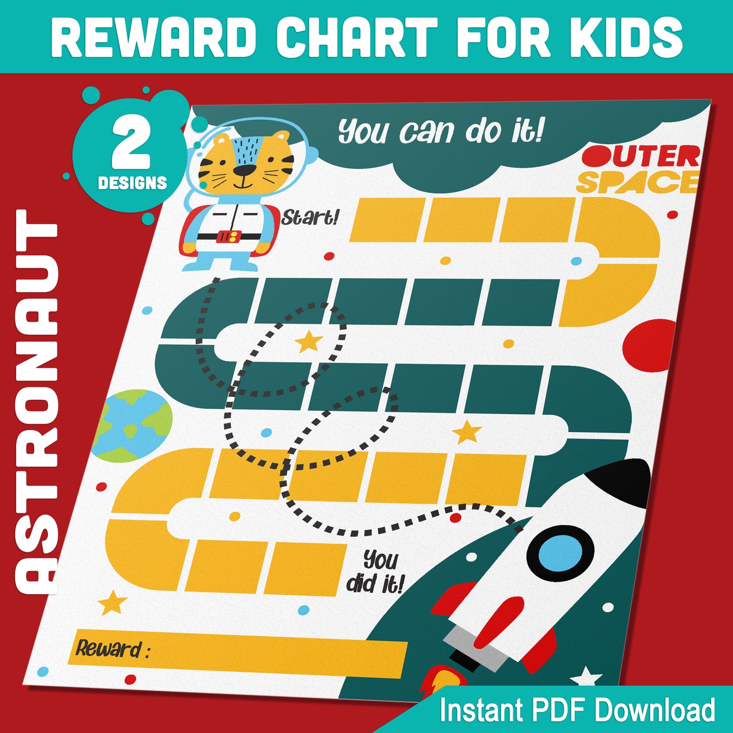 Astronaut Reward Chart: 2 Cute Designs, Perfect for Kids' Motivation & Organization, 8.5x11 Inches, PDF Instant Download