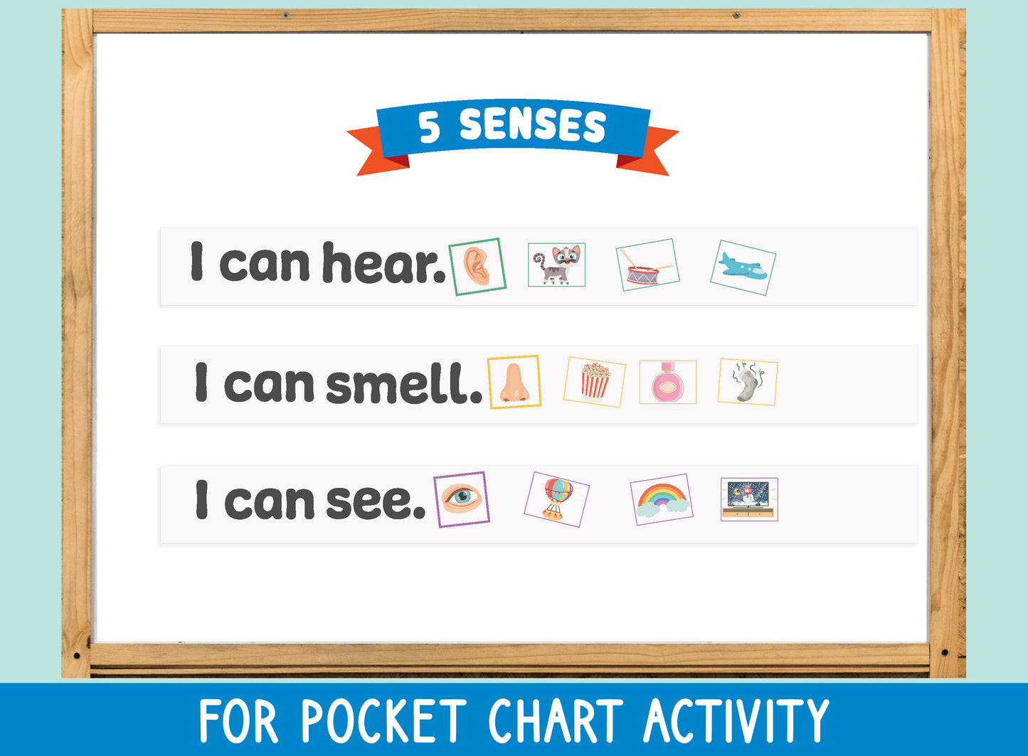 Five Senses Sorting Set for Preschool, Pre-K, and Kindergarten: Includes Cards, Mat, Pocket Chart, PDF File, and Instant Download