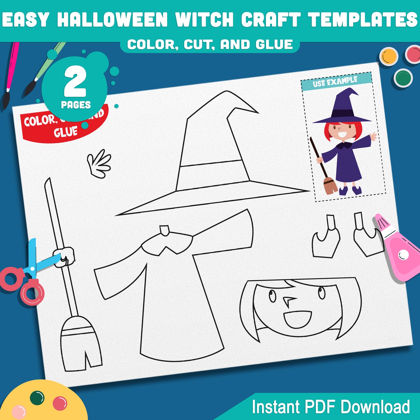 Printable Easy Halloween Witch Craft Templates, Fun October Craft Project, Perfect for Preschool, Pre-K, Kindergarten, Teachers, and Parents
