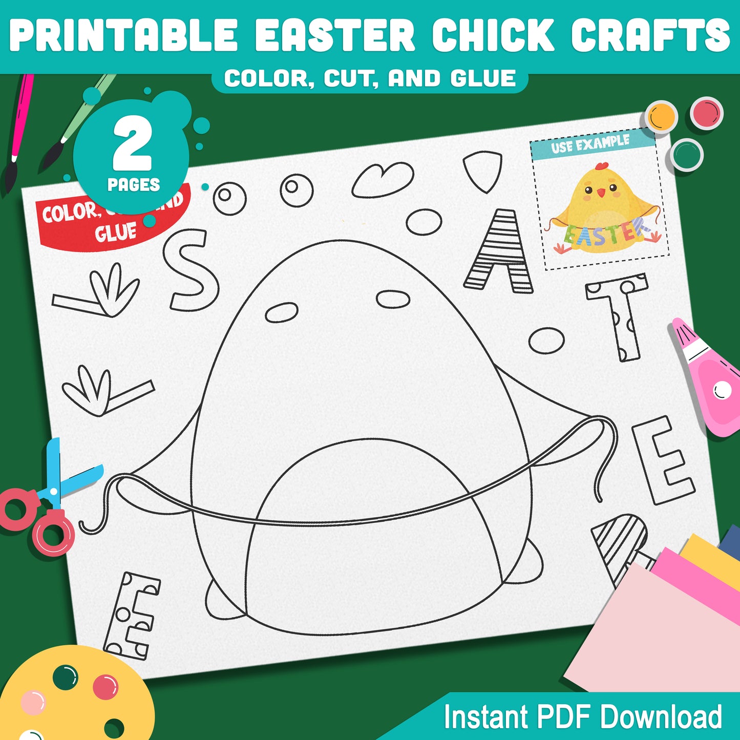 Printable Easter Chick Craft Templates: Fun Cut-and-Paste Activity for Kids, PreK–2nd Grade, Great for Spring, Classroom, or Home, PDF
