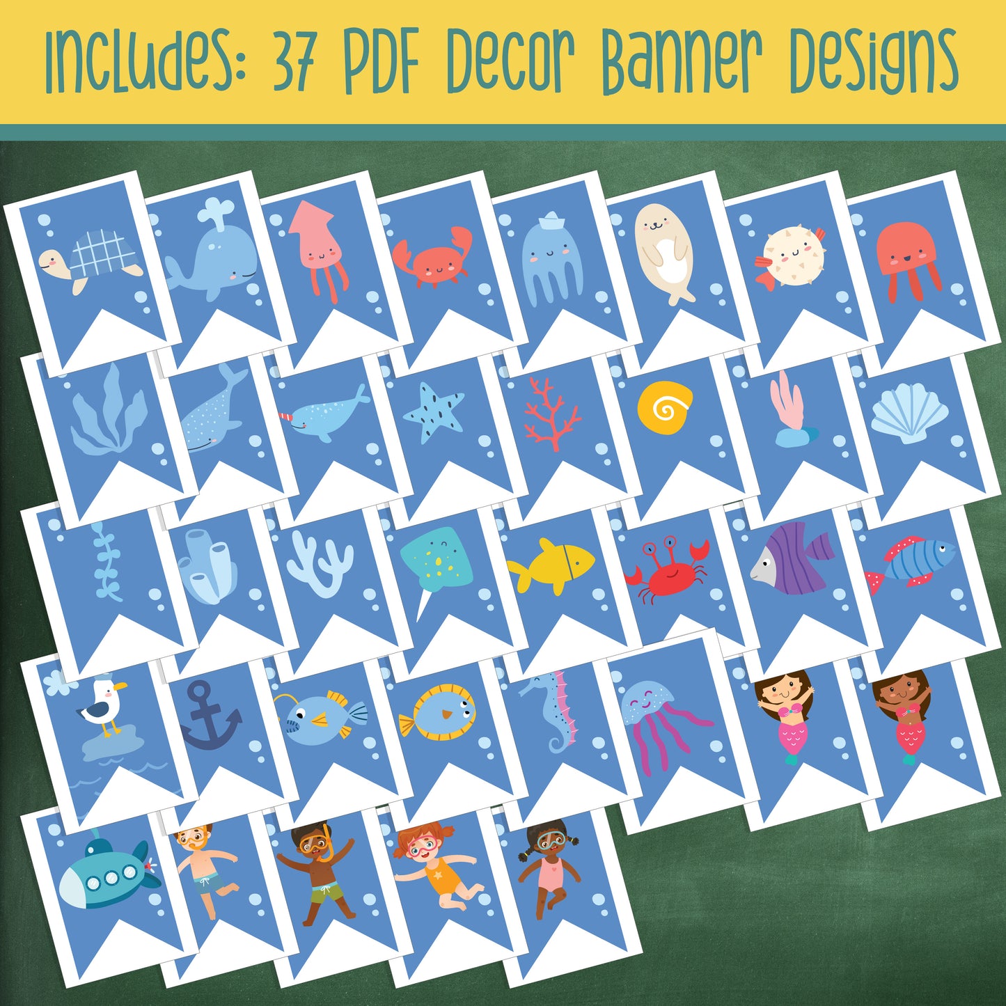 Editable Ocean Theme Classroom Decor, Ocean Animals & Under the Sea Bulletin Board Set for Class Door or Wall, 91+ Pages, Instant Download