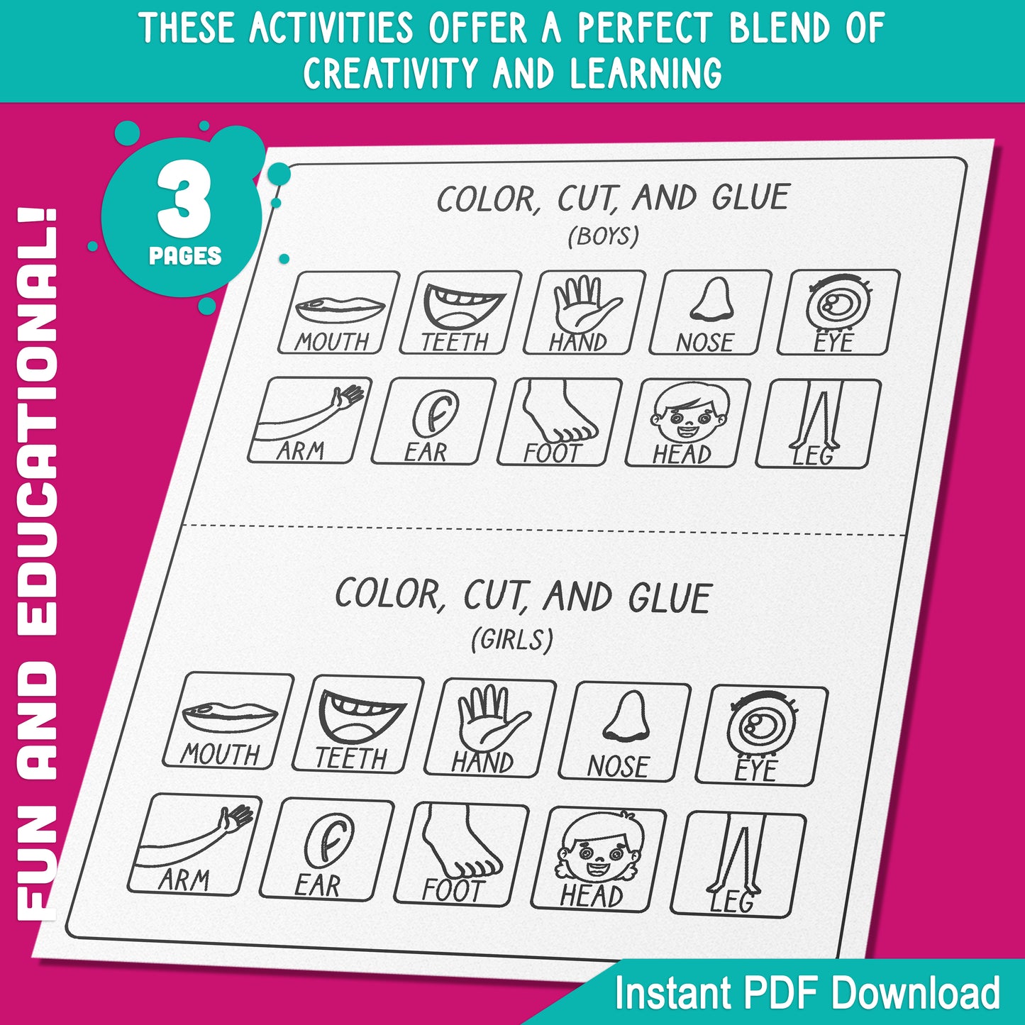 Body Parts Matching Activity for Preschool & Pre-K: Fun Color, Cut, and Glue Projects for Boys & Girls – Creative Educational Worksheets for Early Learning