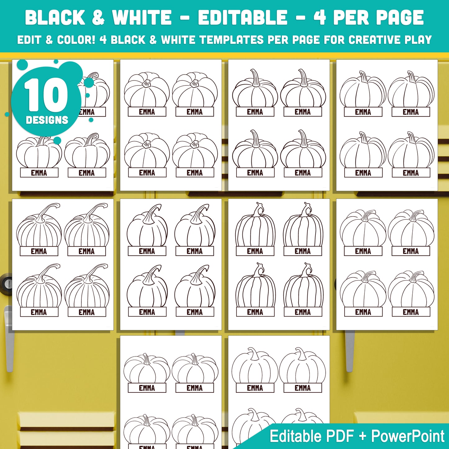 Autumn Pumpkins Themed Name Tags – Editable Locker & Cubby Labels, 40 Pages, PDF + PowerPoint, Back to School Download