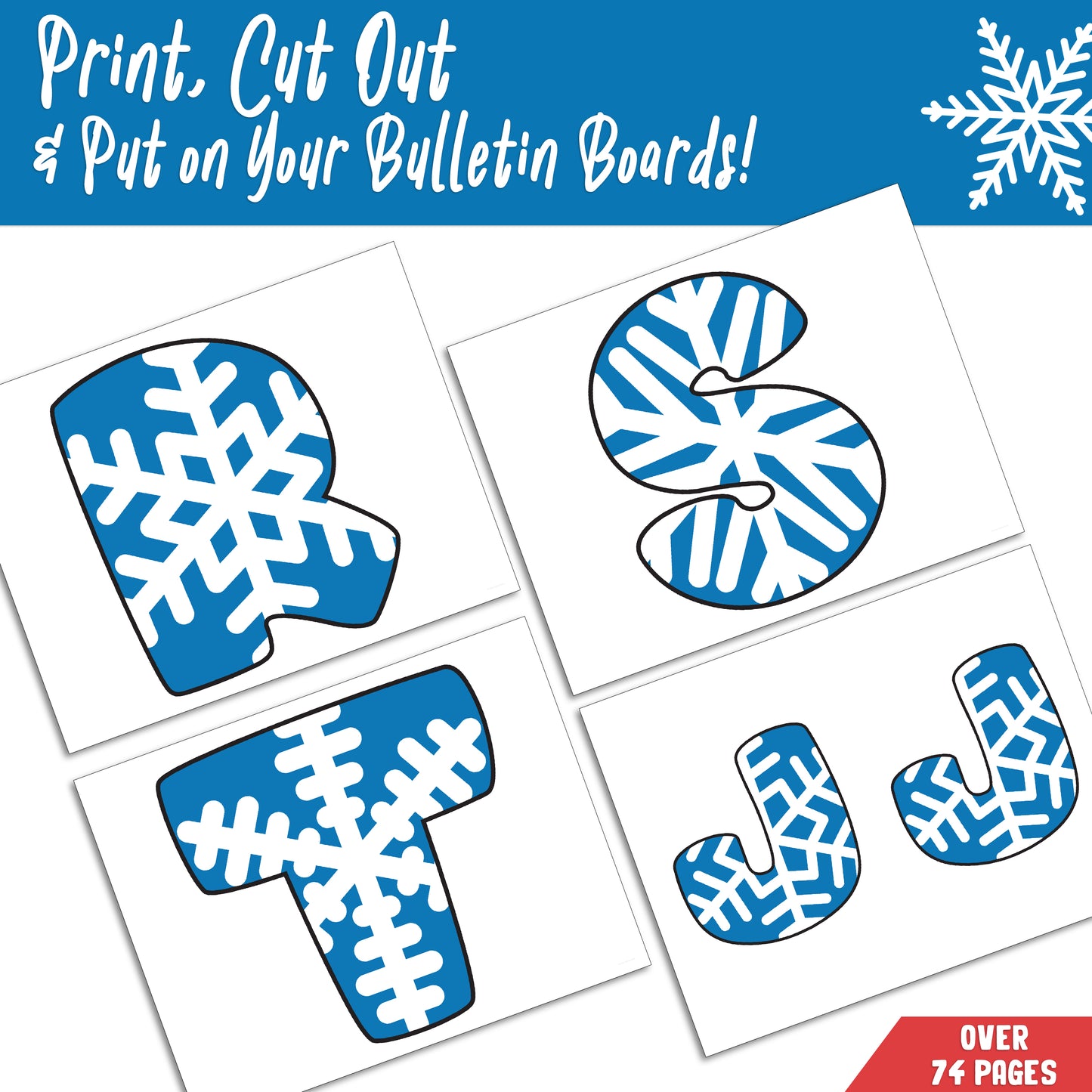Snowflake Alphabet, Winter Bulletin Board Letters A-Z, Numbers 0-10, 1 and 2 per Page, Colorful Classroom Decor, 74 Pages – Perfect for Seasonal Classroom Displays