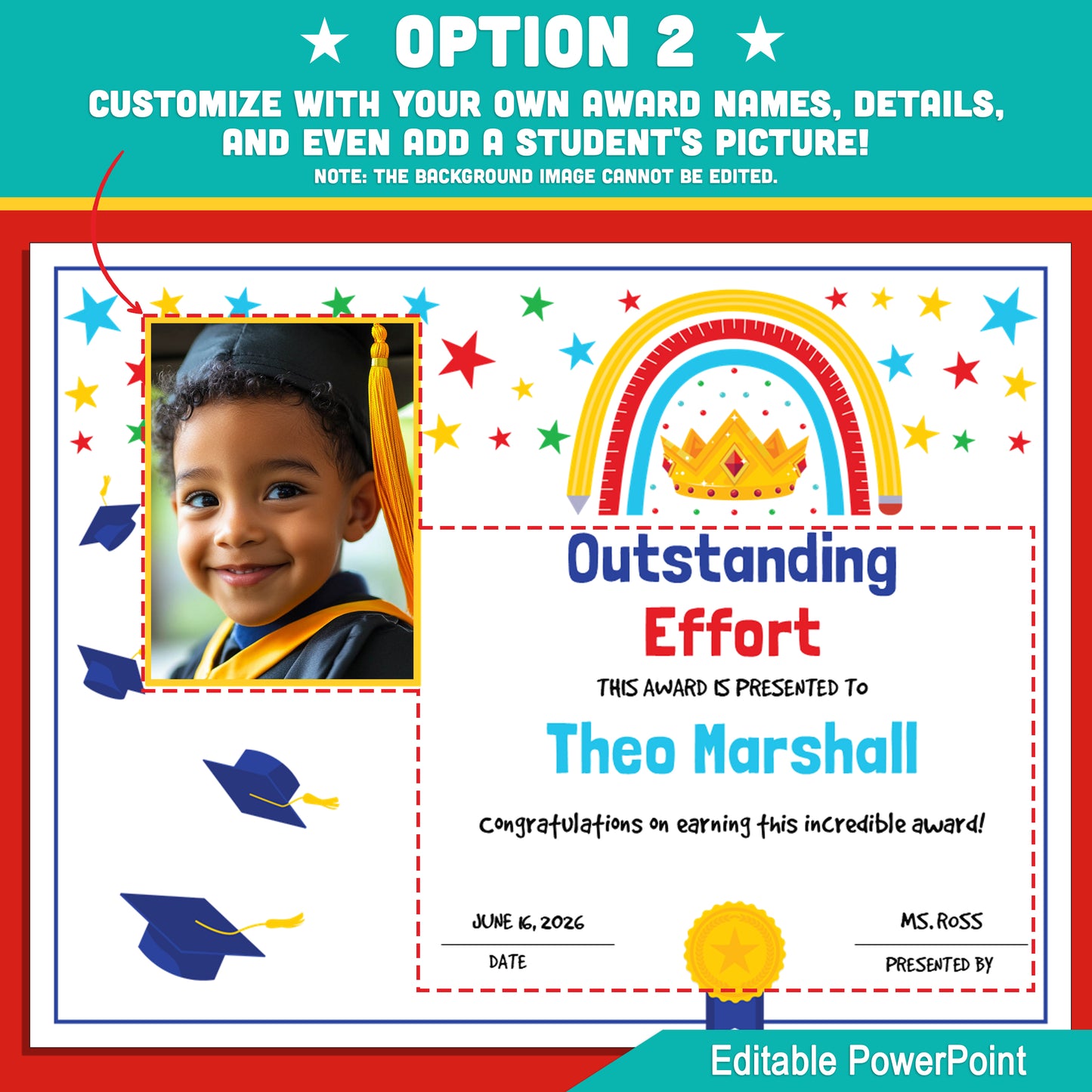 Student Recognition Certificates – Editable Last Day of School Awards with Superlatives, 2 Custom Options: Customize Details or Include Photo