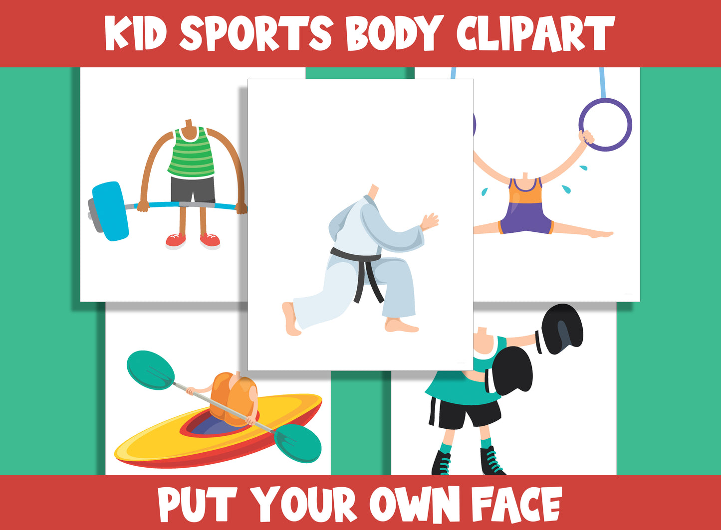 Kid Sports Body Clipart, Color, Cut, & Glue, Put Your Own Face, for PreK to 7th