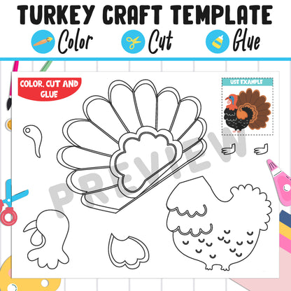 Turkey Craft Template: Perfect Thanksgiving Activity for PreK to 2nd Grade, PDF File, Instant Download