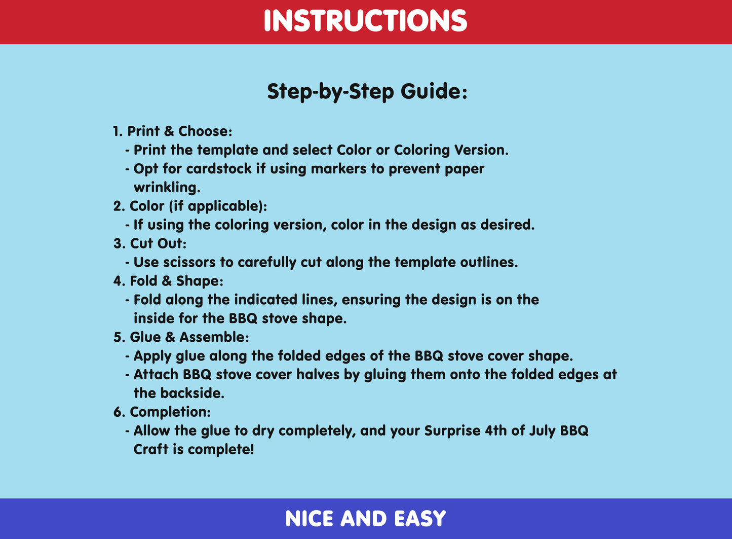 Independence Day : 4th of July BBQ Surprise Craft Activity for Kids! Fun to Color, Cut, & Glue, Available in Color and Coloring Versions.