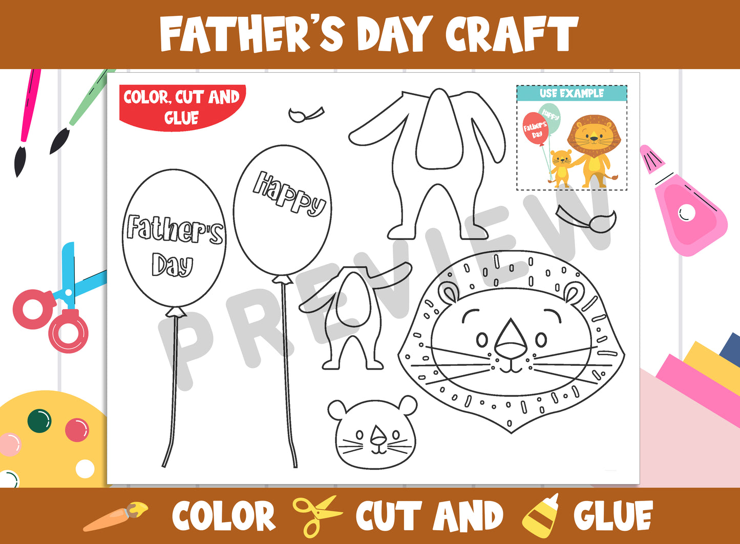 Father's Day Craft Activity - Color, Cut, and Glue for PreK to 2nd Grade, PDF File, Instant Download