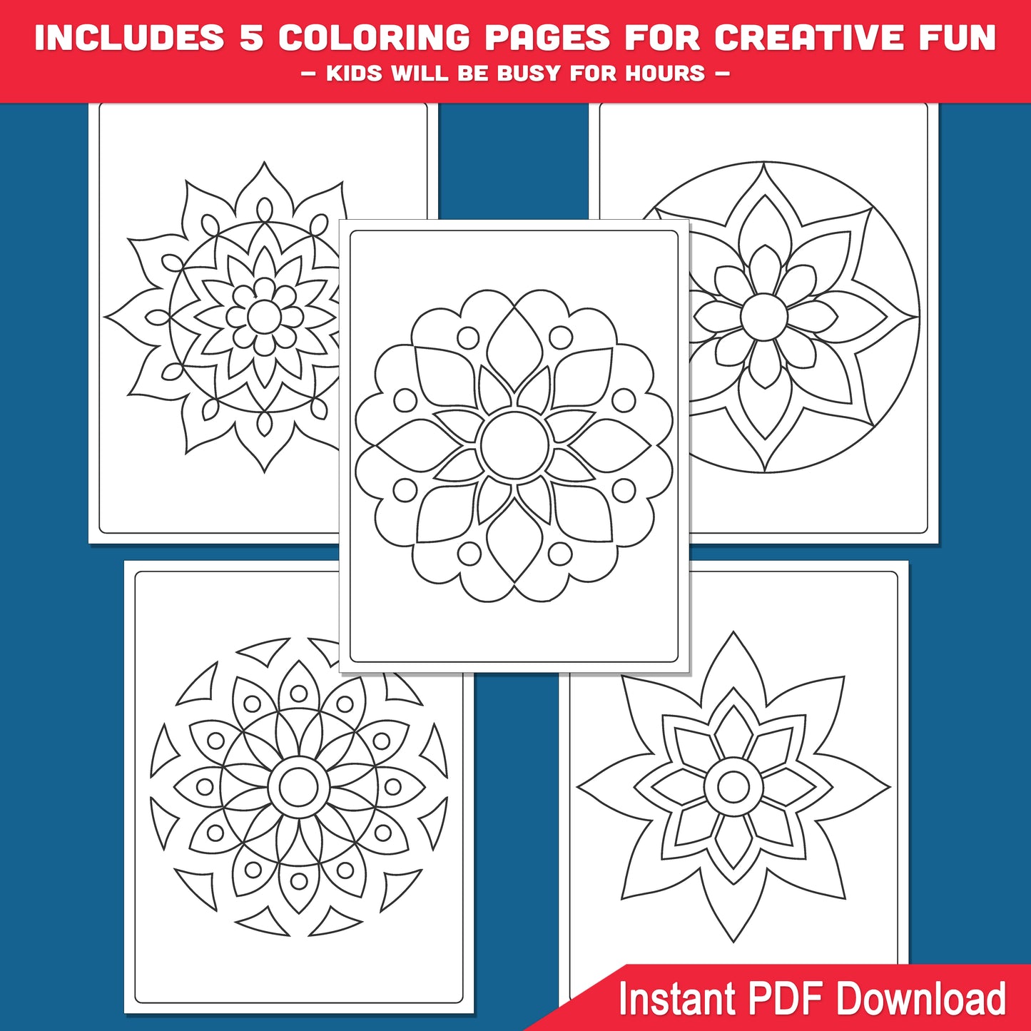 How to Draw Easy Mandalas for Kids Step-by-Step Drawing Guide, Directed Drawing Activity, 6 Easy Steps 5 Pages + 5 Coloring Sheets