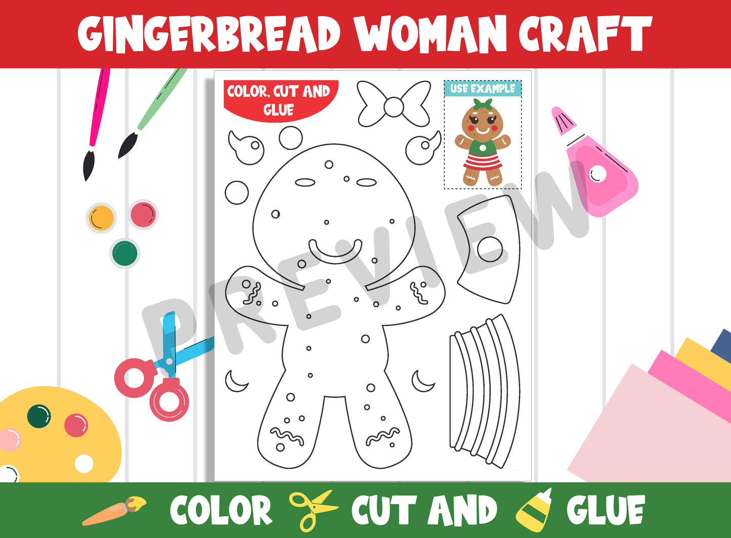 Sweet Gingerbread Woman Craft Kit: Printable Templates for Creative Fun (PreK to 2nd Grade), PDF File, Instant Download
