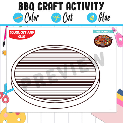 Barbeque Craft Ideas, BBQ Craft Activity - Color, Cut, and Glue for PreK to 2nd Grade, PDF File, Instant Download