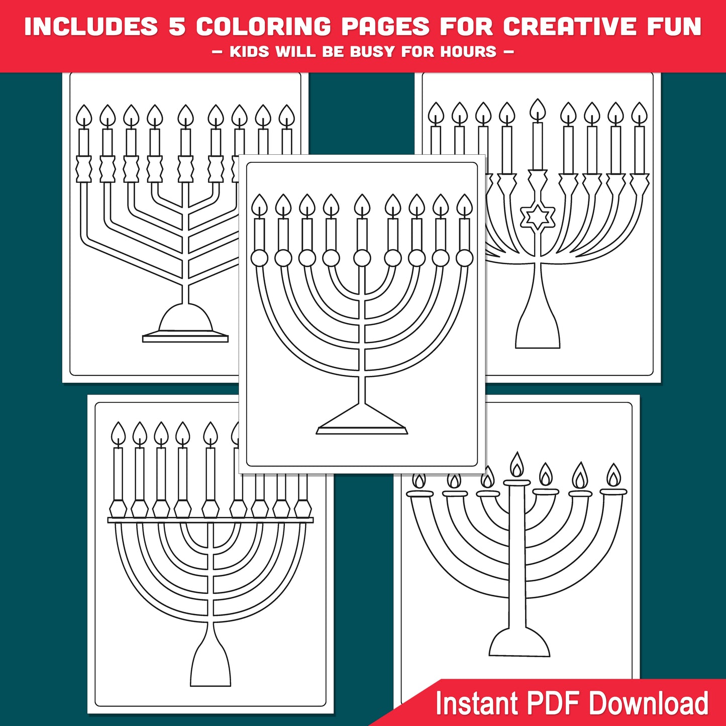 Hanukkah Menorah Step-by-Step Drawing Guide: Learn How to Draw a Hanukkah Menorah in 6 Easy Steps, 5 Pages Plus Coloring Sheets, Perfect for Young Artists
