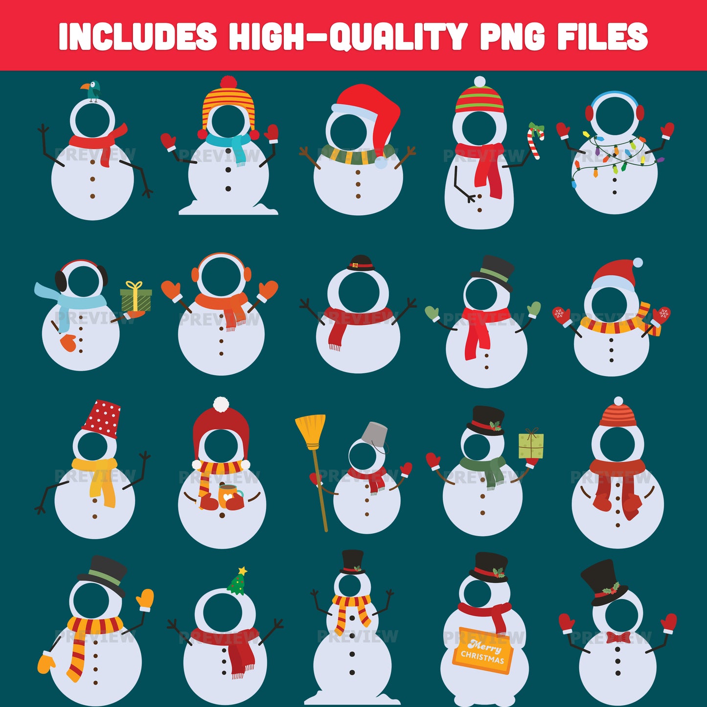 Printable Snowman Body Templates for Kids, 20 Winter “Add Your Face” Designs, Perfect for School, Party, or Home Craft, PDF + PNG Files