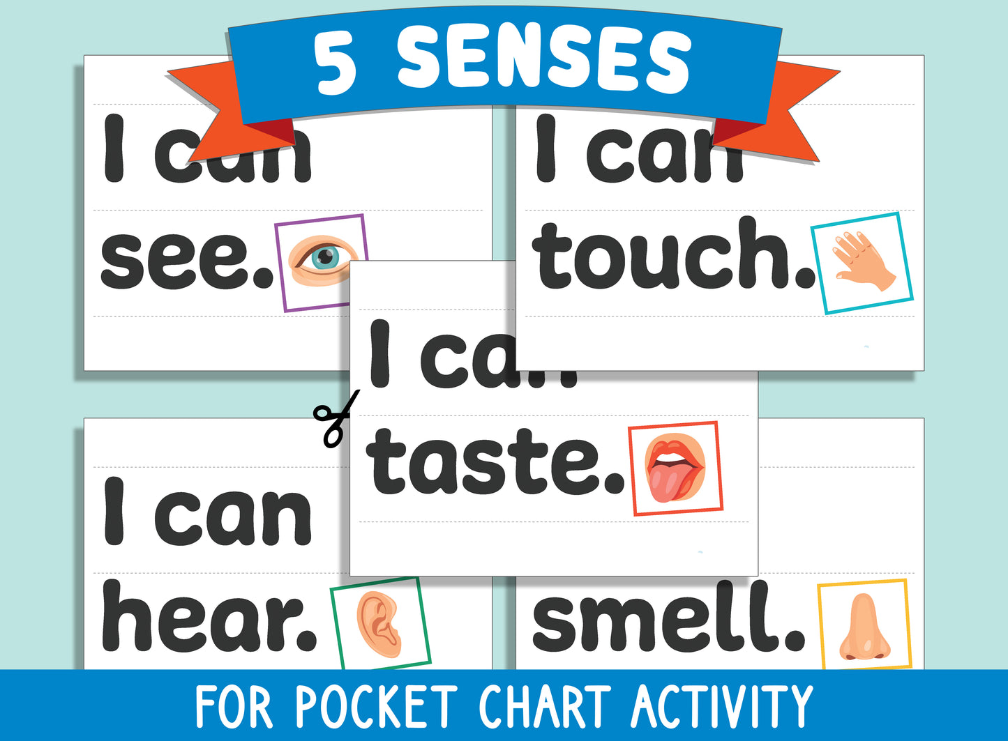 Five Senses Sorting Set for Preschool, Pre-K, and Kindergarten: Includes Cards, Mat, Pocket Chart, PDF File, and Instant Download