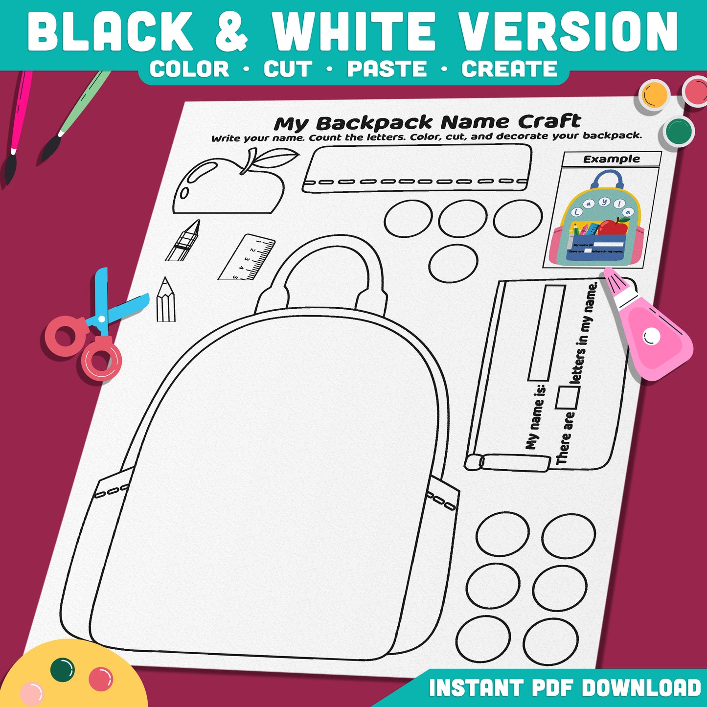 My Name Backpack Craft, Back to School Classroom Display Activity, Student Identity Printable, Name Learning PDF