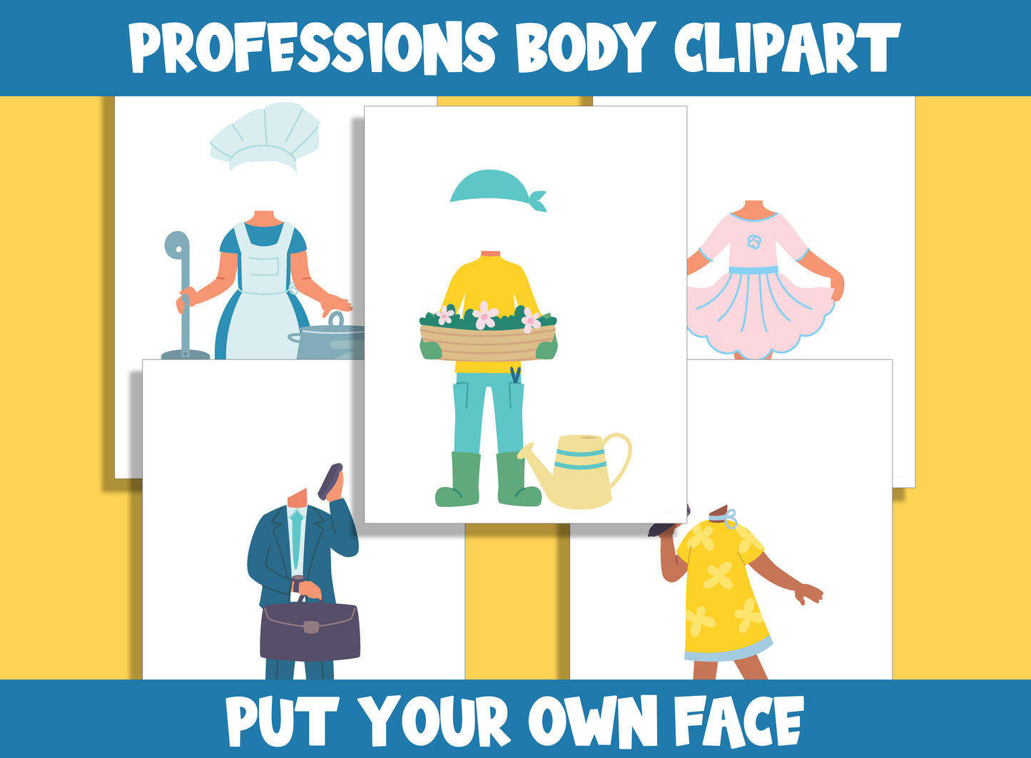 Professions Body Clipart, Color, Cut, & Glue, Put Your Own Face, for PreK to 7th