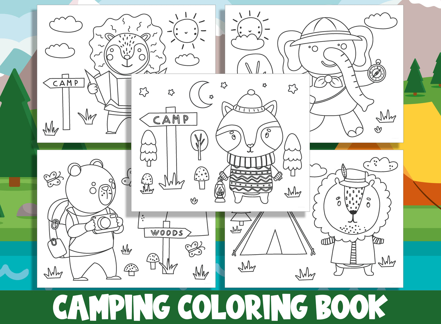 Adventure Awaits: Camping Coloring Book for Preschool and Kindergarten Kids - 15 High-Resolution Pages, Instant PDF Download.