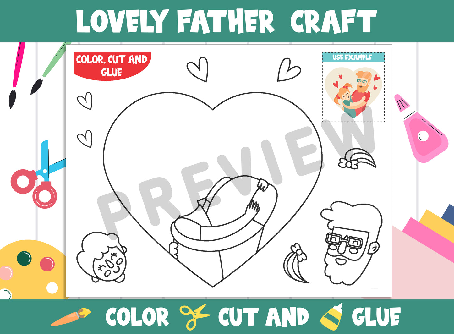 Lovely Father Craft Activity, For Dad, Grandpa, Uncle Etc. - Color, Cut, and Glue for PreK to 2nd Grade, PDF File, Instant Download